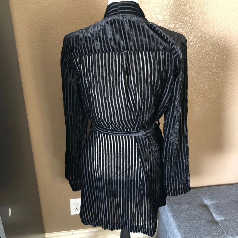 Knot Sisters EUC Velvet & Sheer Striped Black Cardigan Medium - Picture 4 of 14